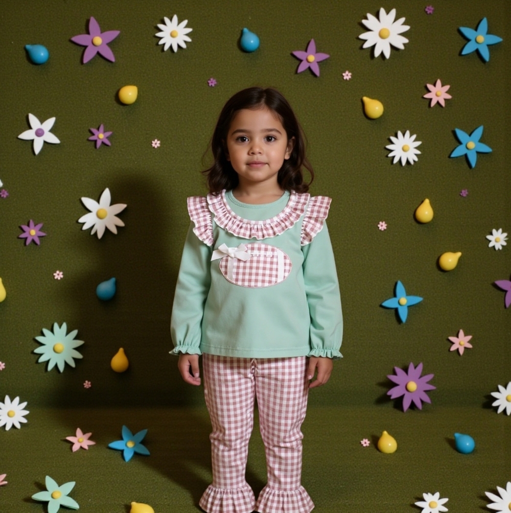 Marie Nicole First Down Embroidered Gingham 2pc Set Sz 12-18M